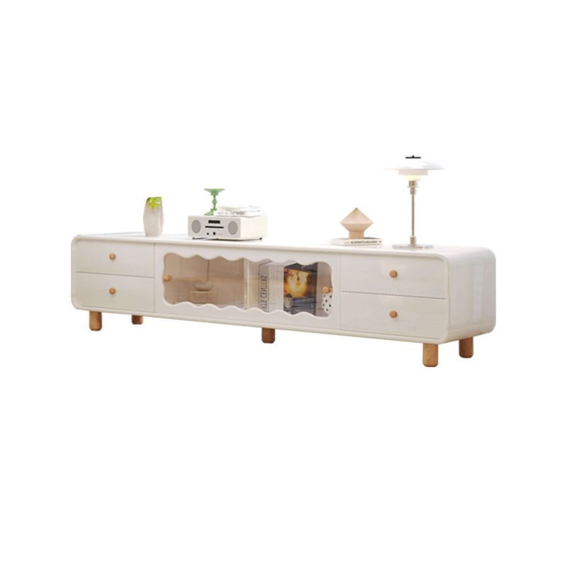 JASIWAY Cream Style Wooden TV Stand with Sliding Door & Drawers