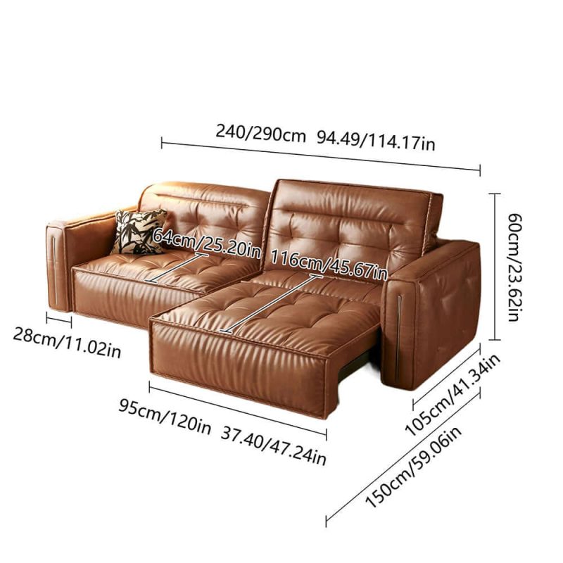JASIWAY Smart Electric Leather Sofa Bed Couch - Vintage-Style Recliner Design