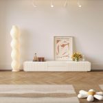 JASIWAY Minimalist Beige TV Stand & Entertainment Center with Storage Drawers