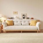 JASIWAY Beige Upholstered Sofa in Cotton Linen Fabric Solid Wood Frame