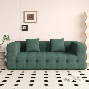 JASIWAY Modern Green Love Seat Sofa with Chenille Velve Fabric