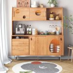 JASIWAY Large Capacity Kitchen Sideboard Wooden Sideboard with Wine Cabinet Two Layers Design