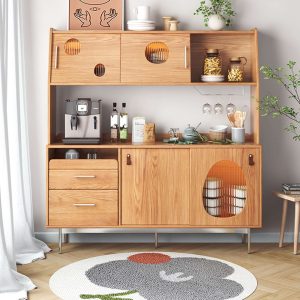 JASIWAY Large Capacity Kitchen Sideboard Wooden Sideboard with Wine Cabinet Two Layers Design