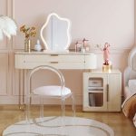 JASIWAY Modern White Makeup Vanity Table with LED Lighted Mirror & Cabinet