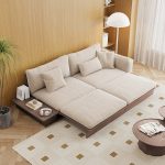 JASIWAY Modern Pull-Out Floor Sofa Bed with Reversible Armrests & Lift-Top Storage