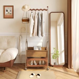 JASIWAY Mobile Freestanding Clothes Rack Bottom Storage Multi-functional Garment Organizer