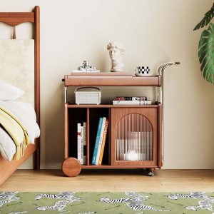 JASIWAY Solid Wood Bedside Cabinet Vintage Side Table