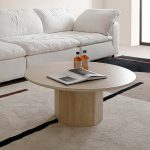 JASIWAY Japandi Round Coffee Table - Beige Travertine & Premium Wood