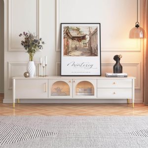 JASIWAY Modern Wood TV Stand Cabinet with Glass Door