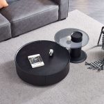 JASIWAY Black & Grey Round Nesting Coffee Table Set with Storage & Tempered Glass