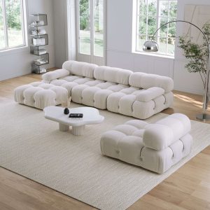 JASIWAY Velvet 4 Seaters Facing Sofa & Chaise