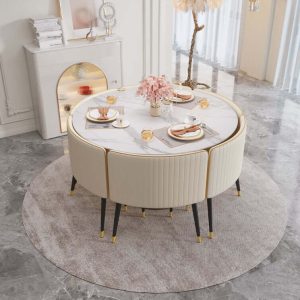 JASIWAY Luxury Round Dining Table and Chair Set with Sintered Stone Tabletop