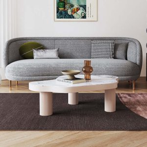 JASIWAY White Sintered Stone Coffee Table Indoor Tea Table with 3 Legs