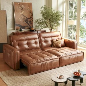 JASIWAY Smart Electric Leather Sofa Bed Couch - Vintage-Style Recliner Design
