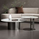 JASIWAY Black & Gold Round Nesting Coffee Table with Sintered Stone Top