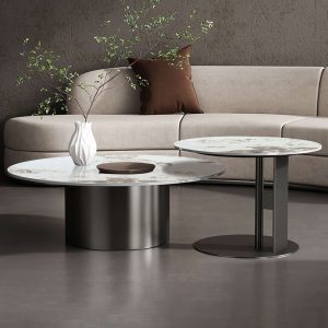 JASIWAY Black & Gold Round Nesting Coffee Table with Sintered Stone Top