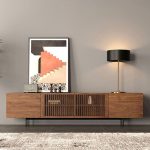 JASIWAY Minimalist TV Stand Slatted Media Console with 4 Doors Storage