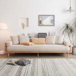 JASIWAY Modern Beige 3-Seat Upholstered Linen Fabric Sofa with Solid Wood Frame for Living Room