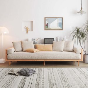 JASIWAY Modern Beige 3-Seat Upholstered Linen Fabric Sofa with Solid Wood Frame for Living Room