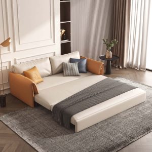JASIWAY Convertible Sleeper Sofa Stylish Design Leather Sofa Bed with Metal Frame