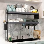 Over Sink Dish Drying Rack Stainless Steel 2 Tier Large Dish Drainer Above Sink Adjustable 27.5" - 34.6"