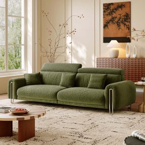 JASIWAY Green Chenille Big Comfy Couch – Adjustable Headrest, Water-Resistant