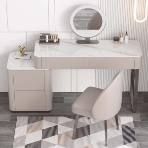 JASIWAY Gray Makeup Vanity Set Solid Wood Dressing Table with Stool & Mirror Included