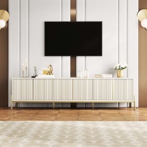 JASIWAY Beige 78.7" TV Stand  with Storage & Entertainment Center with Metal Foot