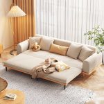 JASIWAY Three-Seater Upholstered Sleeper Sofa Retractable Solid Wood Frame