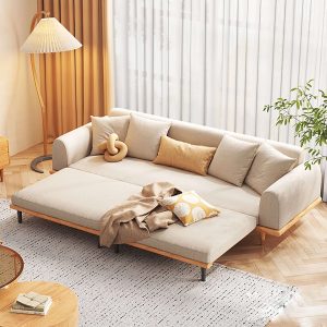 JASIWAY Three-Seater Upholstered Sleeper Sofa Retractable Solid Wood Frame