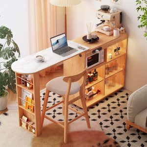 JASIWAY Expandable Solid Wood Bar Table with Mobile Island
