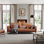JASIWAY 86.6" Brown Modern style sofa bed Leather Loveseat with Square Arm