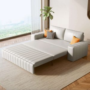 JASIWAY 62.99" Modern Upholstered Couch Bed Leather Sleeper Sofa with Storage Space