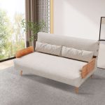 JASIWAY Beige & Brown Convertible Sofa Tech Fabric Upholstered Foldable Sofa