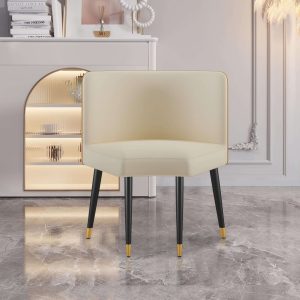 JASIWAY Modern White Faux Leather Upholstered Dining Chairs with Metal Leg (Set of 2)