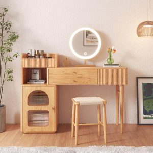 JASIWAY Wooden Dressing Table with LED Mirror