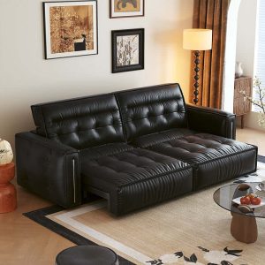 JASIWAY Retro Leather Pull Out Couch Bed – Electric & Smart Remote Convertible