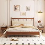 JASIWAY Bedroom Bed Full Solid Wood Double Bed Vintage
