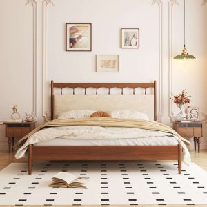 JASIWAY Bedroom Bed Full Solid Wood Double Bed Vintage
