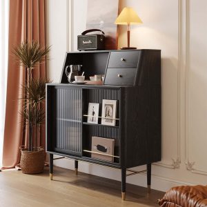 JASIWAY Black Side Cabinet Double Large Storages Sideboard
