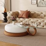 JASIWAY Modern Round Coffee Table – Glass Top & Solid Wood Leg