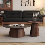 JASIWAY Round High-Low Combo Coffee Table Solid Wood Slate with Storage