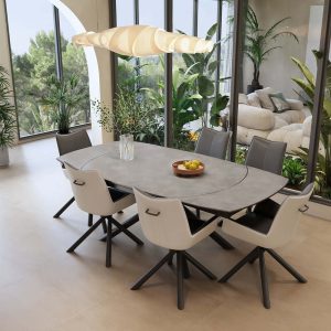 Hausfurn Modern Rectangular Rock Slab Extendable Dining Table for 6 Person