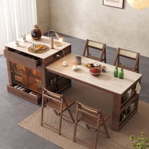 Hausfurn Kitchen Island Extendable Dining Table with Sintered Stone Top