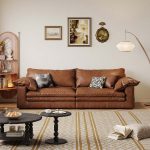 Hausfurn Faux Leather Sofa Brown Vintage Living Room Sofa