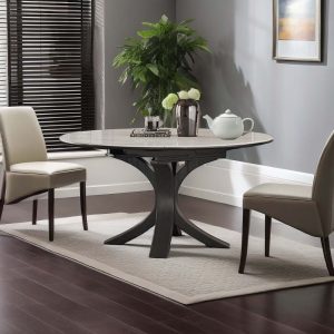 Hausfurn Luxury Sintered Stone Square to Round Convertible Telescopic Marbling Dining Table