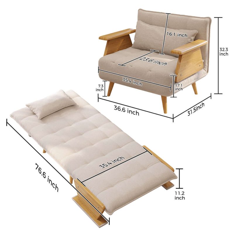 Hausfurn 3-in-1 Folding Sofa Chair Bed with Armrests – 3 Sizes Available