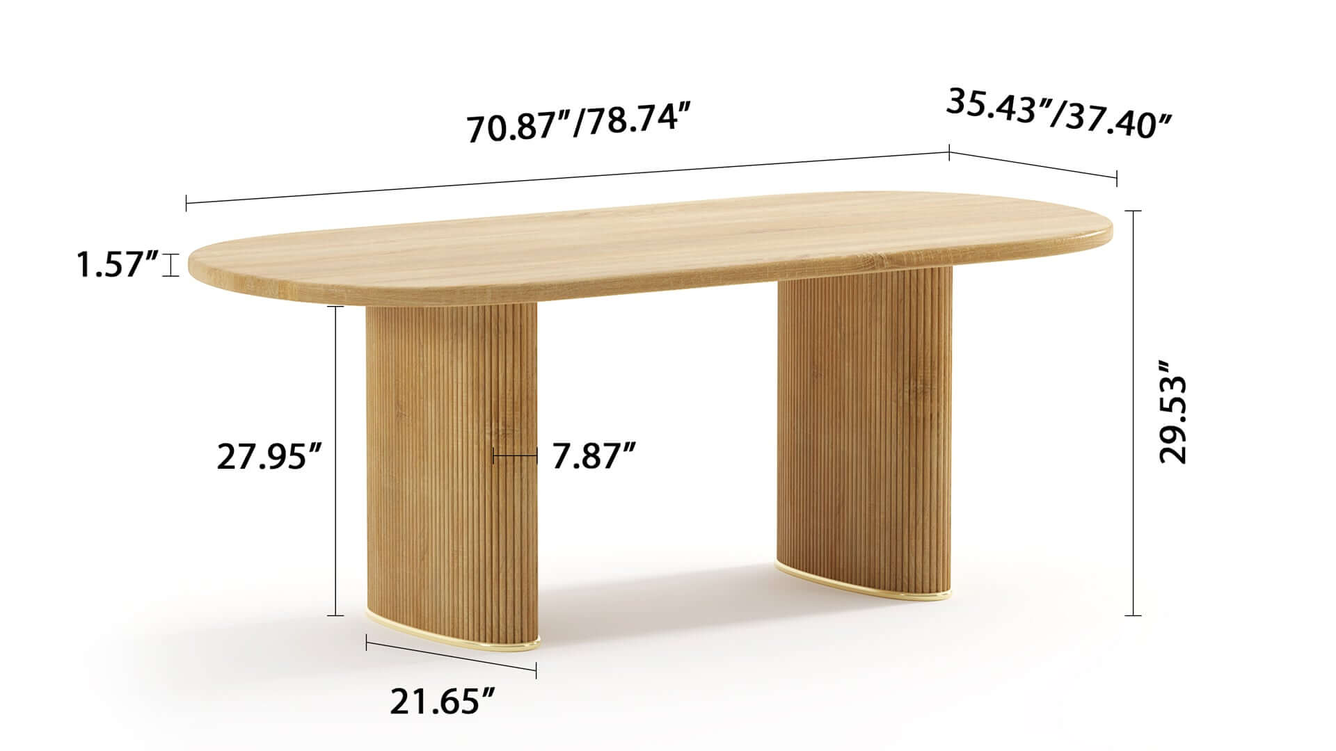 Dimension of Solid Ash Wood Oval Dining Table