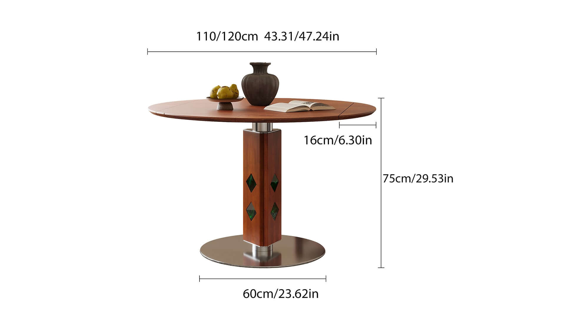 Dimension of French Vintage Round Foldable Dining Table