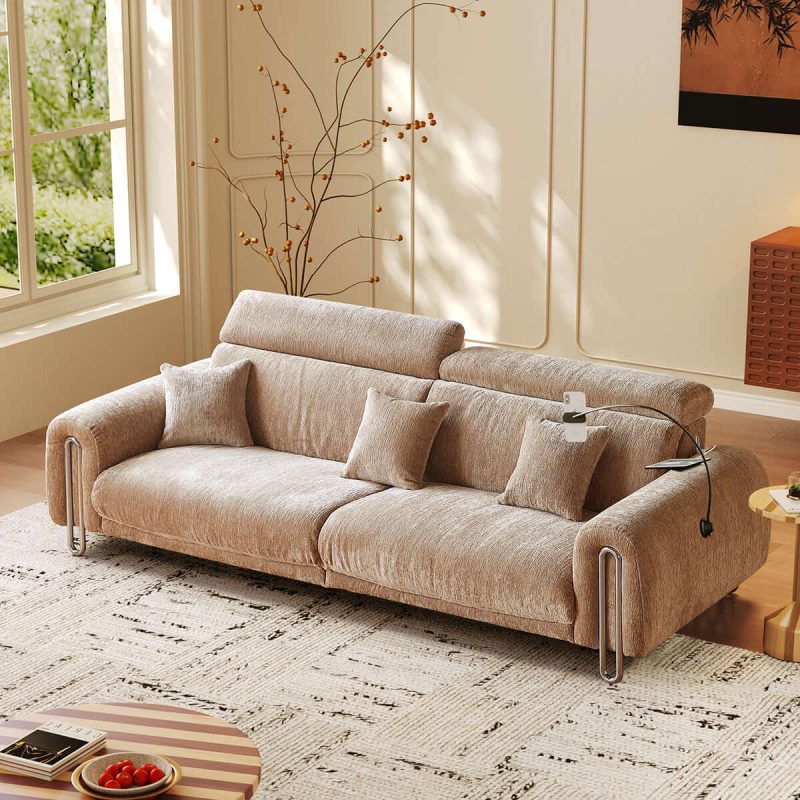 Hausfurn Contemporary Chenille Lounge Sofa with Removable Couch Cover